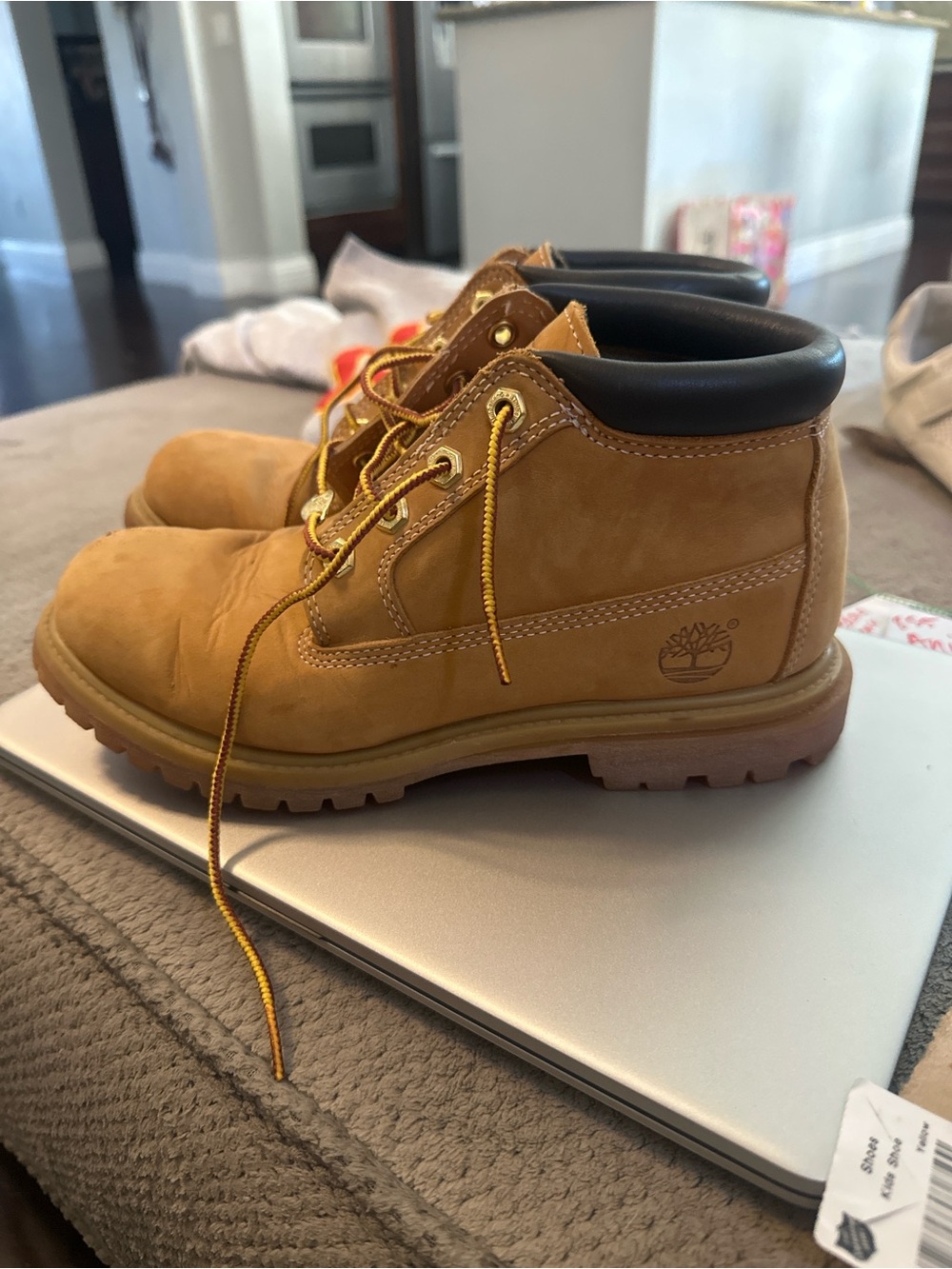 Timberland Kids Wheat Nubuck Ankle Boots with Black Collar